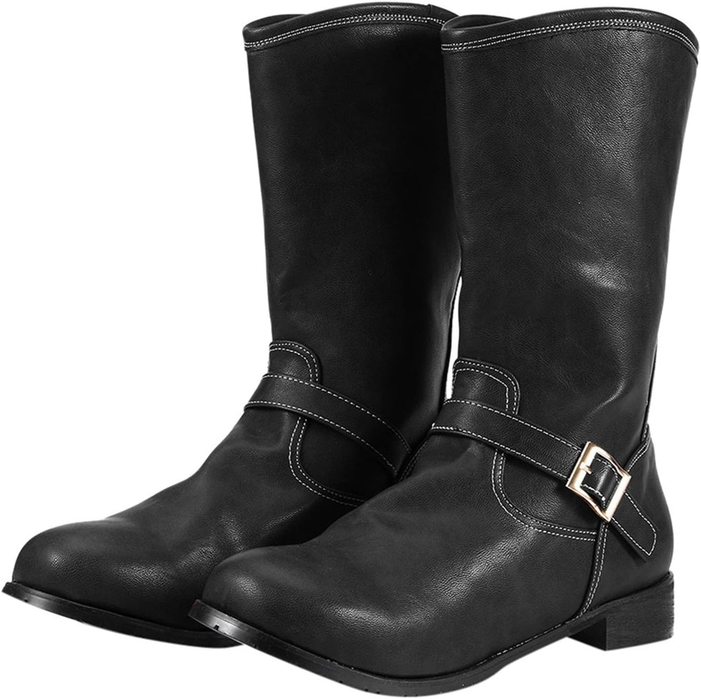 Мужские кожаные ковбойские ботинки Shijian Fashion с круглым носком, средней высоты, удобные ботинки до щиколотки, ковбойские ботинки, мотоботинки, черный — фото 2