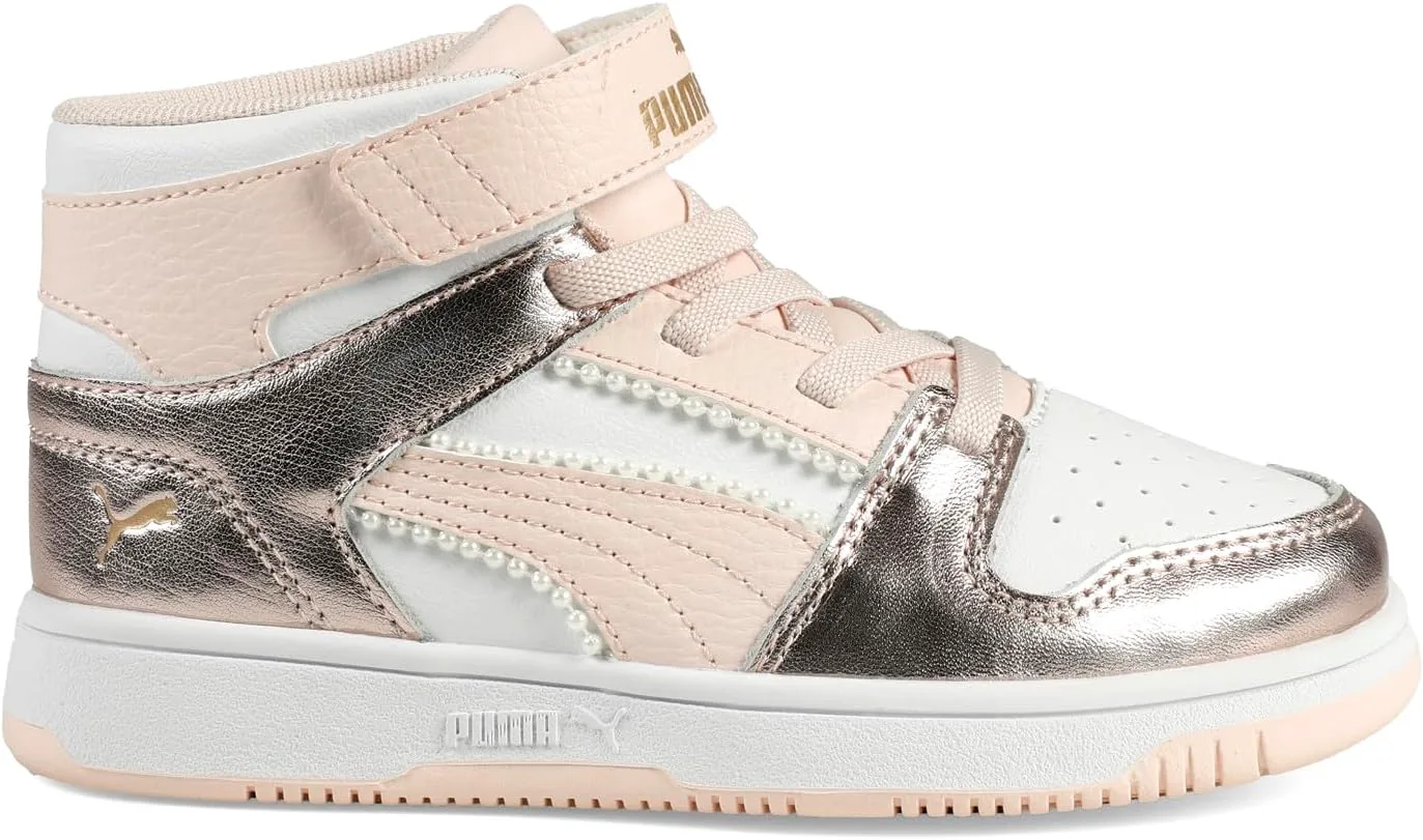Кроссовки PUMA для детей Rebound Layup Mid на липучках, белый/золотой — фото 4