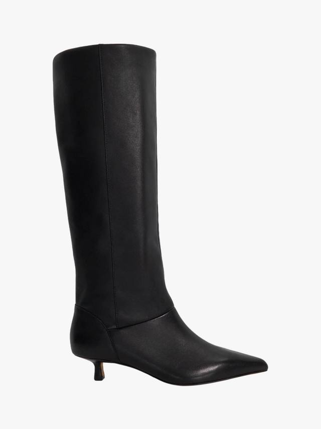 Ботинки Sloan Kitten Heel до колена из кожи Dune London, Black