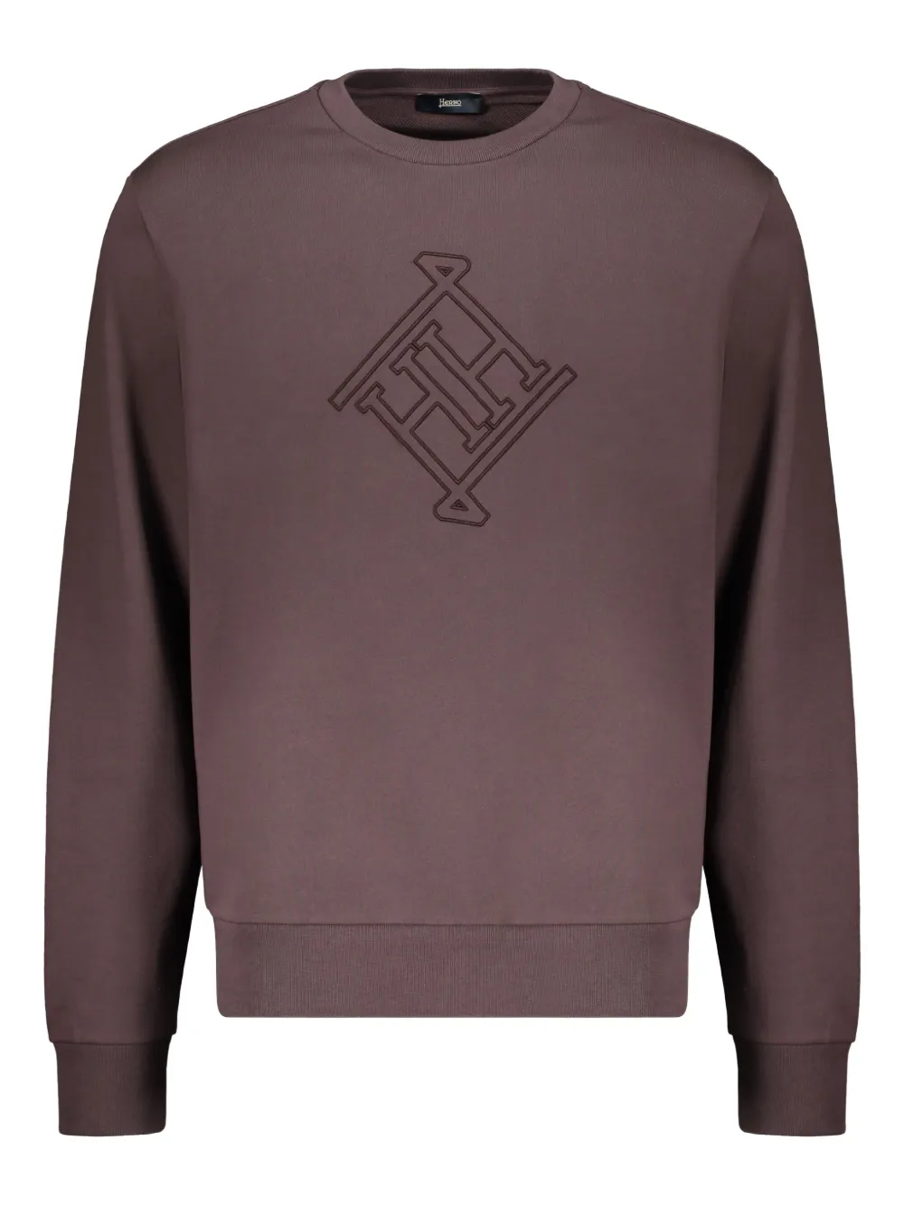 

Свитшот с вышитым логотипом и круглым вырезом Herno, коричневый