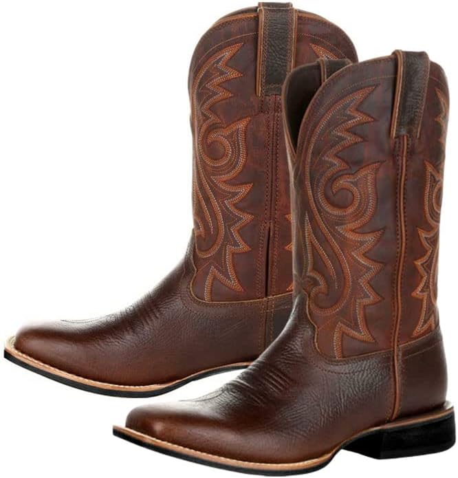 

Мужские винтажные ковбойские сапоги AINIJIAHOLO с широким носком, среднего цилиндра, с вышивкой, на шнуровке, стиль военных и всадников Ainijia&Holo, коричневый