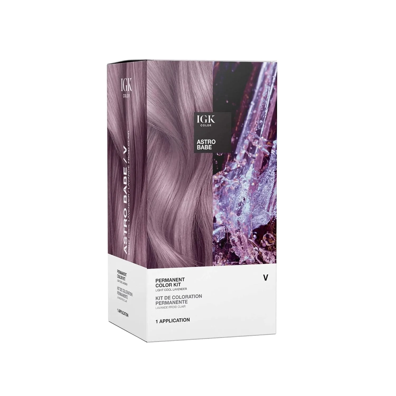 Набор для окрашивания волос IGK Permanent Hair Dye Color Kit | V Astro Babe - Светло-лавандовый холодный оттенок | 100% закрашивание седины + укрепление + блеск | Без аммиака для коротких/тонких волос (134.66 г, 1 шт.), Light Cool Lavender