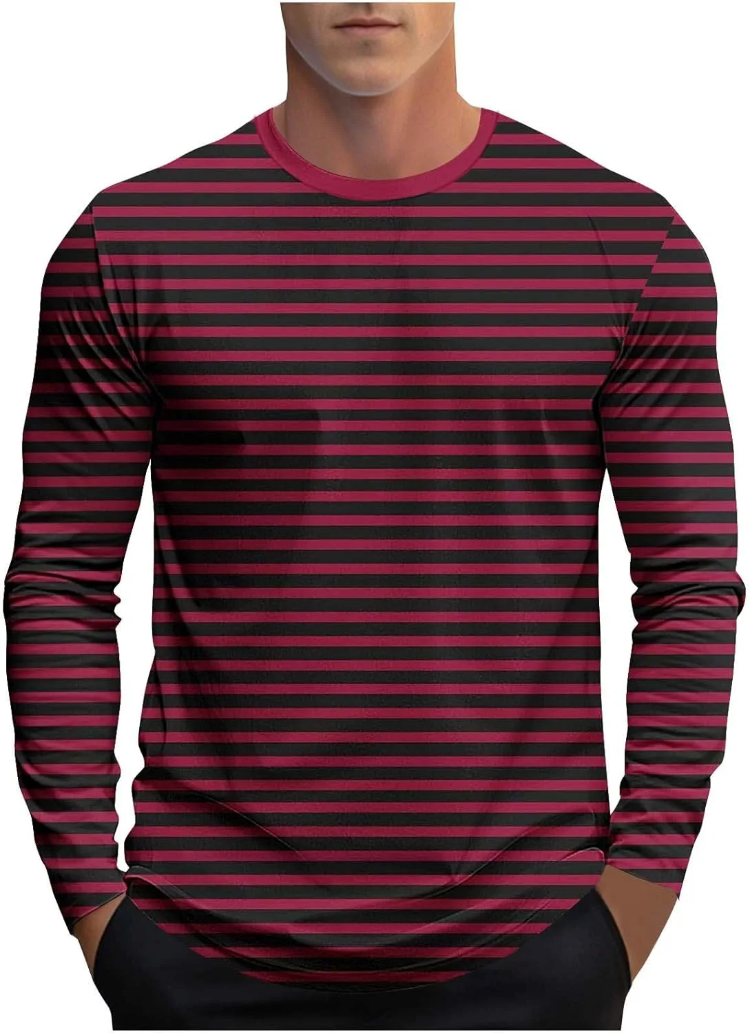 

Мужская футболка с длинным рукавом Casual Gradient Striped Loose Pullover Graphic Tee Dovford