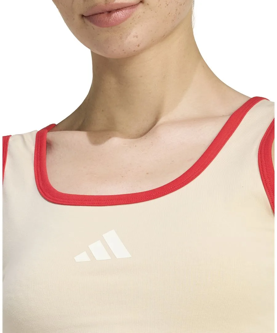 Женская спортивная майка Stadium Sportswear Adidas, crystal linen/pure ruby/off белый — фото 4