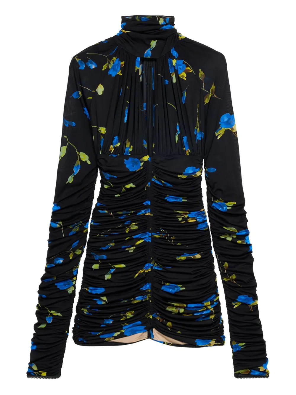 

Платье мини со сборками и цветочным принтом BLUMARINE, синий