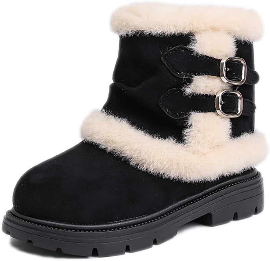 

Детские зимние плюшевые теплые сапоги с меховой подкладкой, замшевые, средние и до щиколотки, с боковой молнией XinYiQu, Black