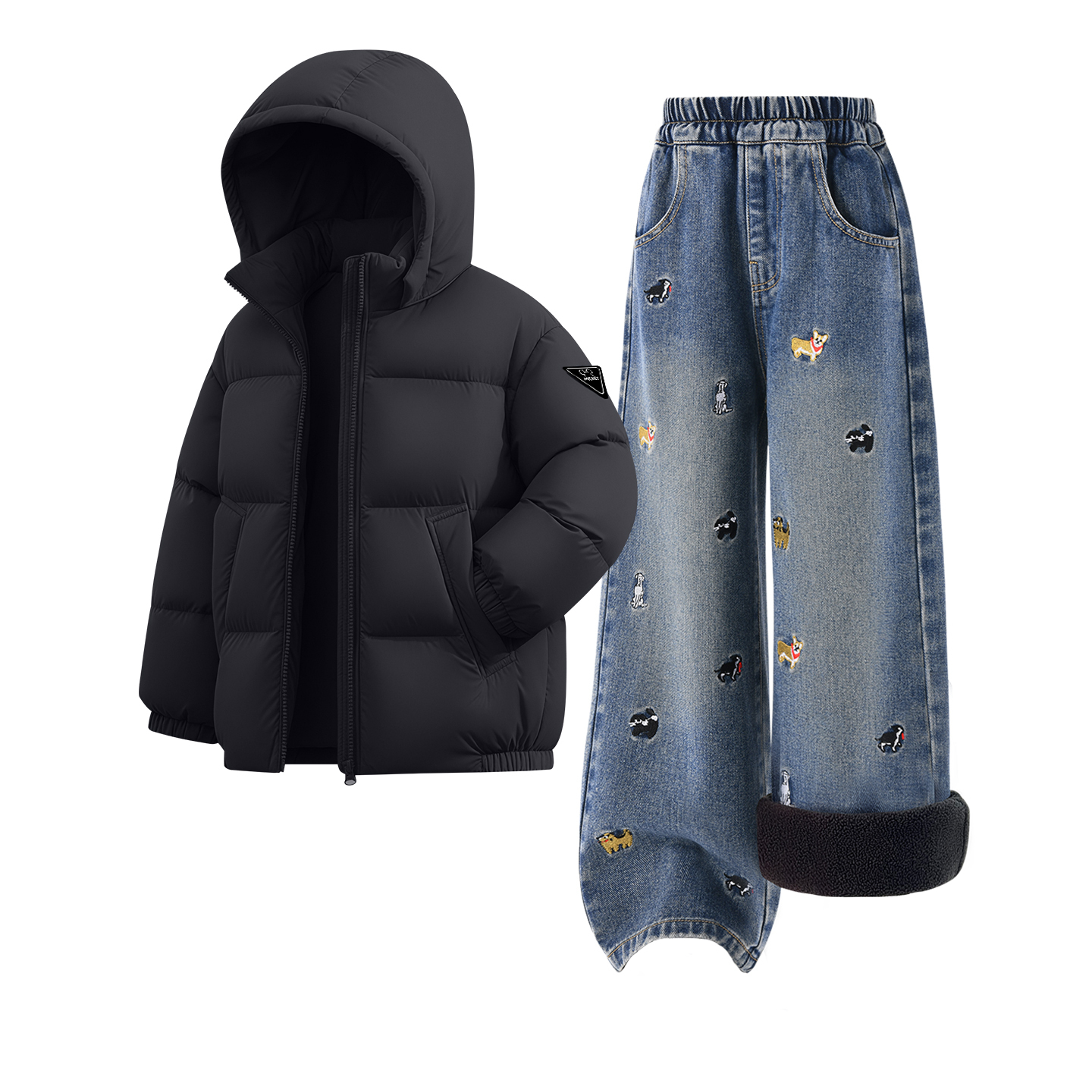 

Детская повседневная спортивная одежда Disney, [Thickened And Fleece-Lined]Di H Triangle Hook-And-Loop Black+Solid Color Denim Blue