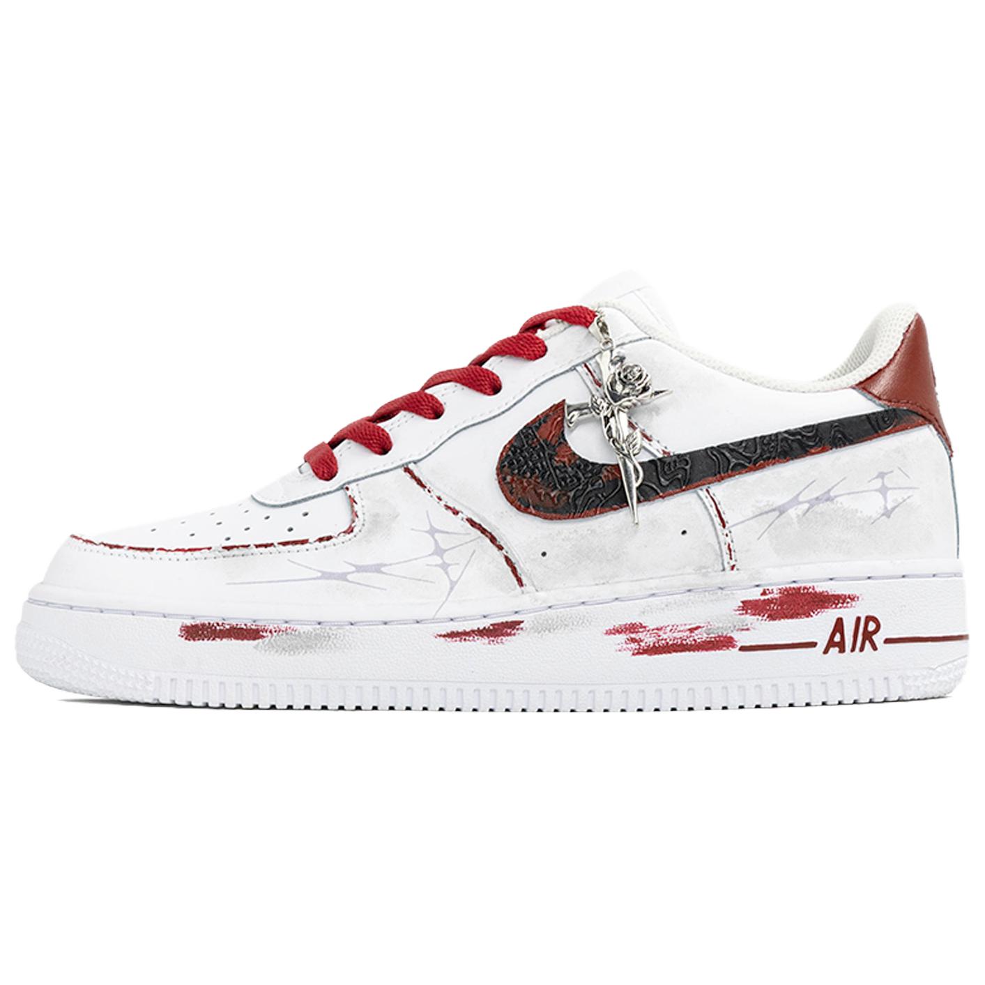 Nike Кроссовки Air Force 1 Kaleidoscope, Mark Of Faith, Shopping Bag, износостойкие низкие, для скейтбординга, мужские, белый с красными элементами — фото 4