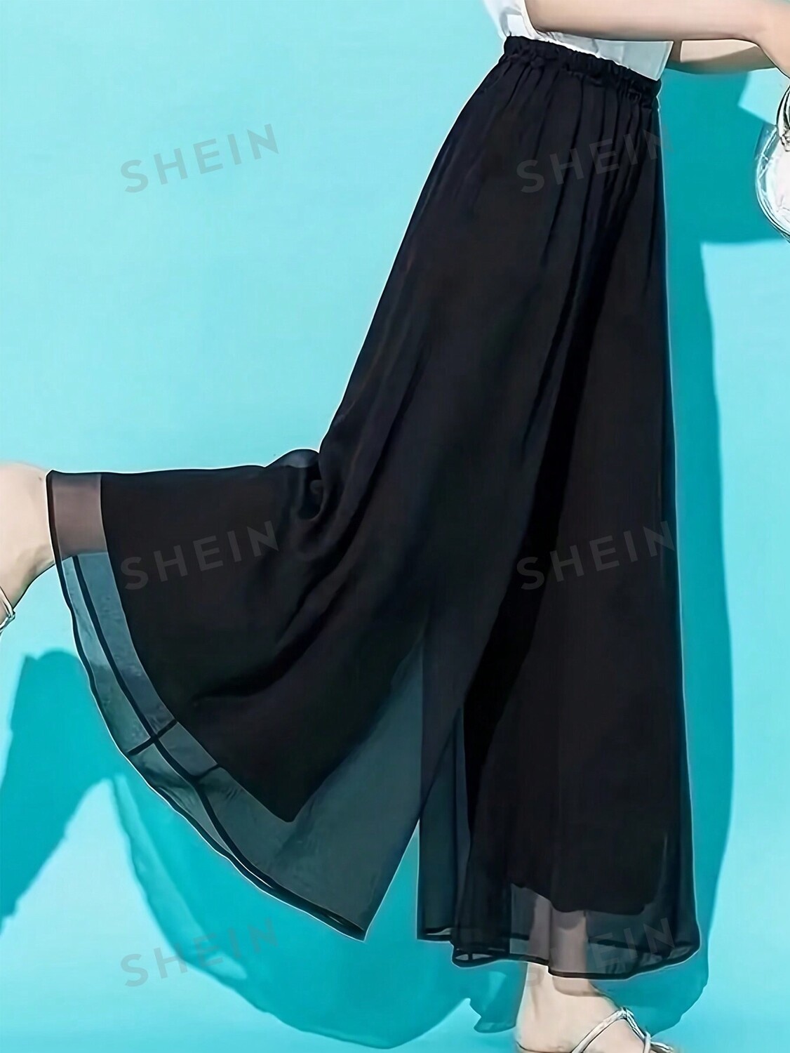 

VCAY Женские брюки, повседневные, широкие, длинные Shein, черный