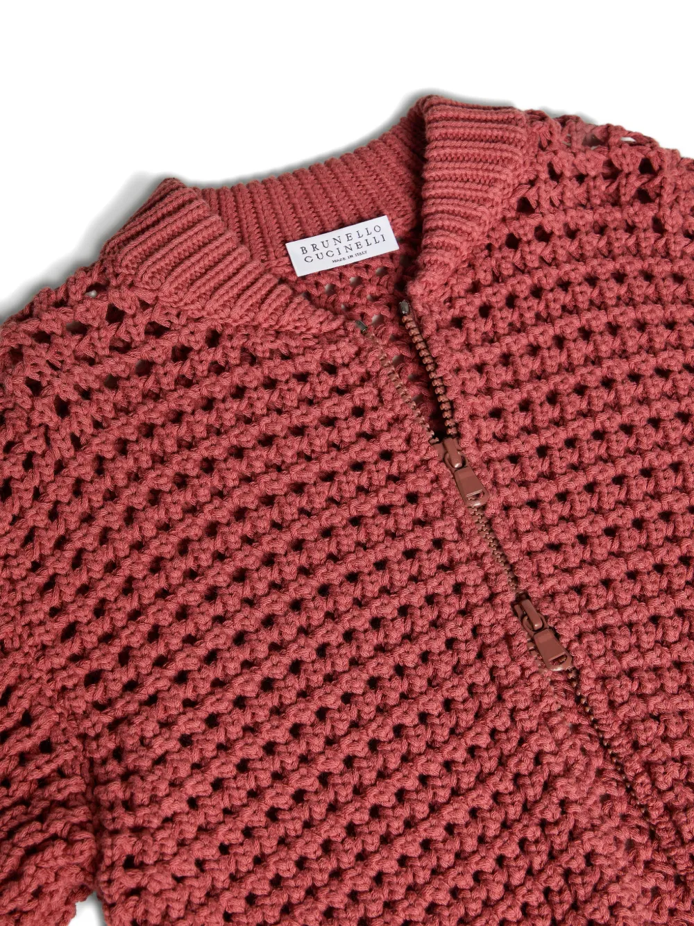 Кардиган на молнии в сетку Brunello Cucinelli Kids, красный — фото 3