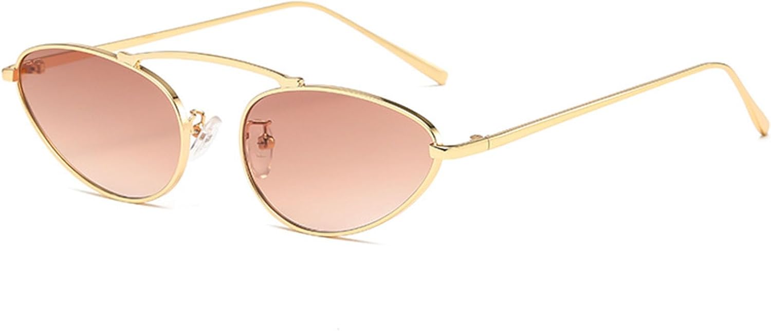 

Модные ретро-солнцезащитные очки в узкой оправе «кошачий глаз» для женщин, стильные и забавные, с металлическим каркасом, обеспечивающие защиту от УФ-излучения UV400 Bsreyeop, Glod/Brown C1