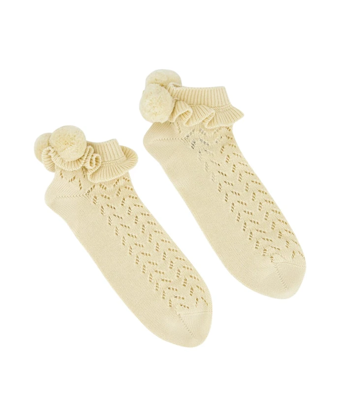 

Бежевые хлопковые носки с помпонами Valentino Garavani, бежевый