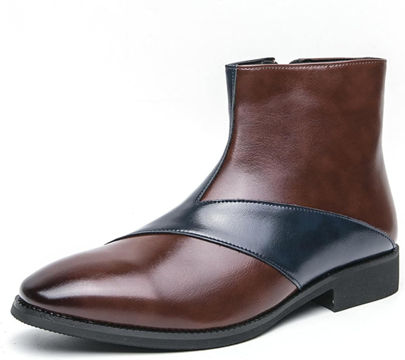 

Мужские кожаные ботинки до щиколотки с модным заостренным носком, массивным низким каблуком, средним и высоким верхом, боковой молнией, ботинки Челси для мужчин Enjgu, синий