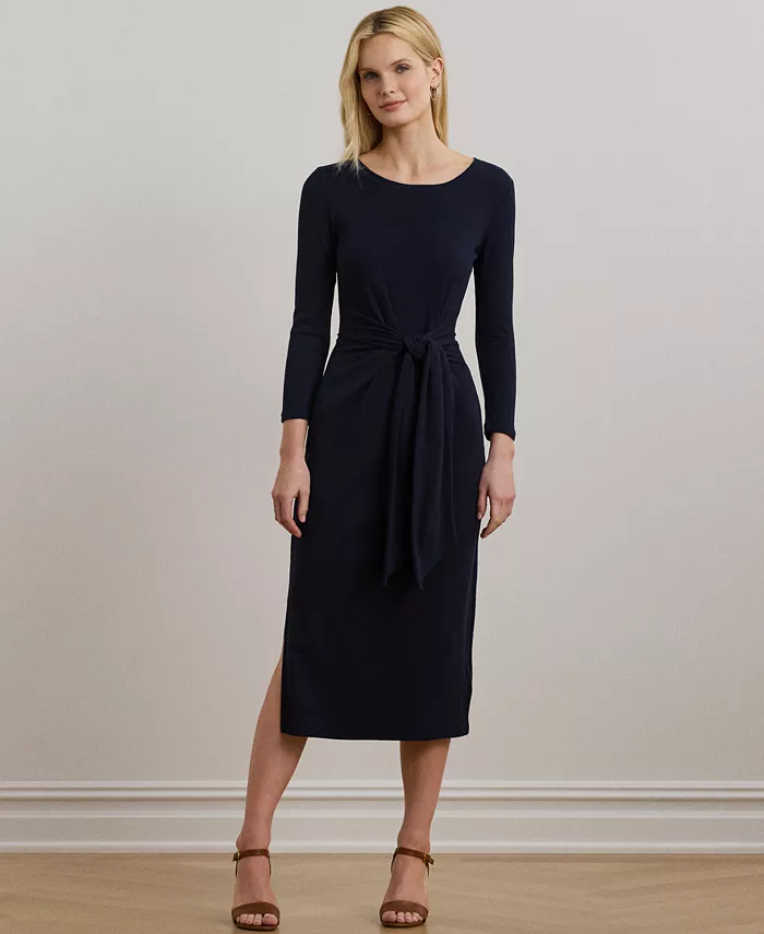

Женское платье с запахом из хлопковой ткани с круглым вырезом Lauren Ralph Lauren, синий