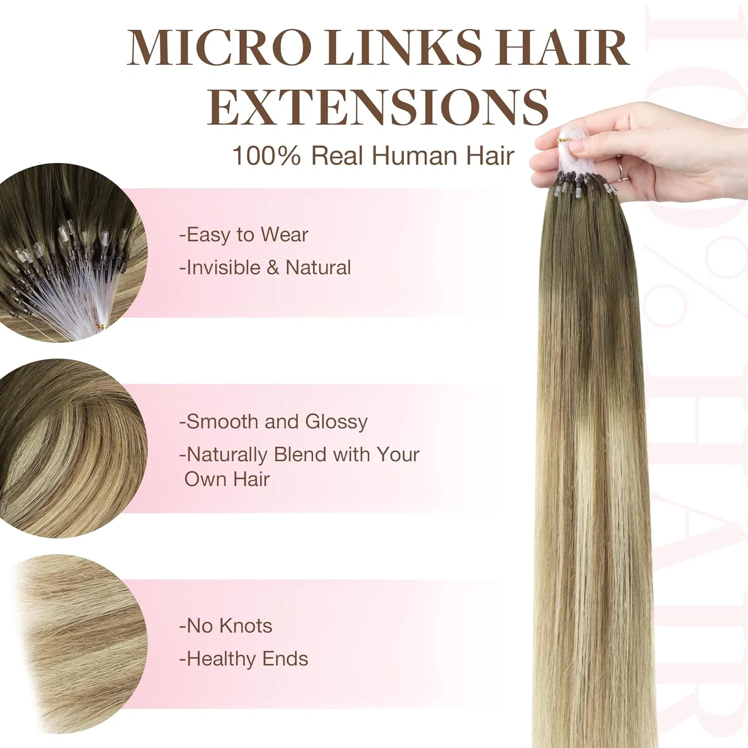 Наращивание волос на микрокольцах GOO GOO Microring Real Hair Extensions, 50 см, 50 г Goo Goo — фото 2