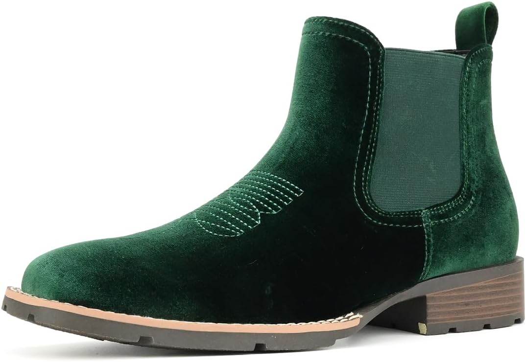 

Ковбойские сапоги для мужчин Западные мужские сапоги Повседневные туфли-слипоны Челси Ретро стильная обувь Weooar, зеленый