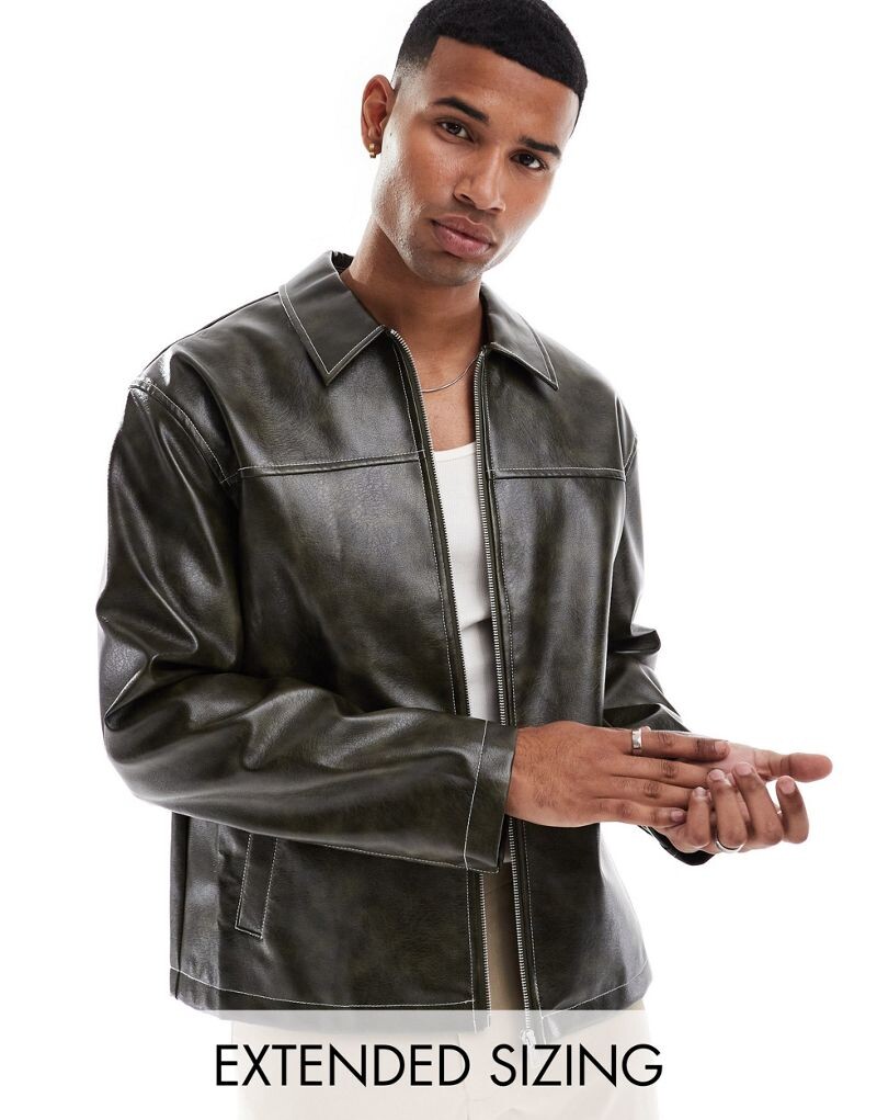 

ASOS DESIGN — куртка из искусственной кожи Harrington размытого зеленого цвета