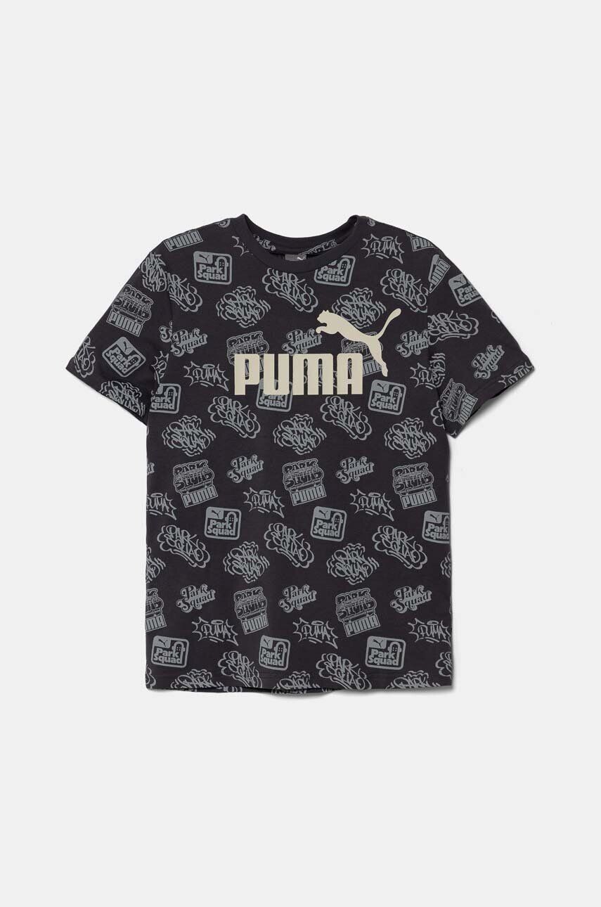 

Детская хлопковая футболка Puma ESS+ MID 90s AOP Tee, серый