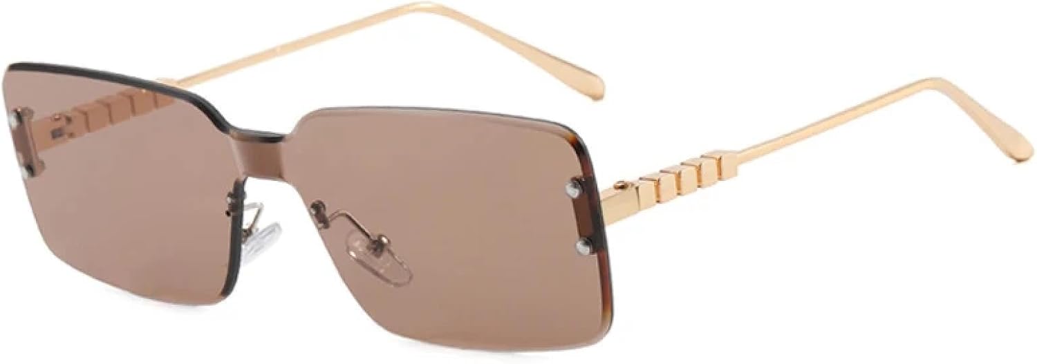 

Безободковые солнцезащитные очки в стиле панк для мужчин, металлические солнцезащитные очки для женщин и мужчин, летние, для путешествий, защита от УФ-излучения UV400 TKKTLLT, Gold Tea