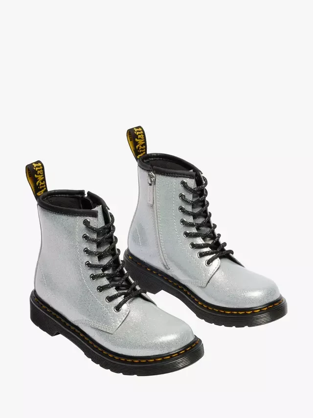 Детские блестящие ботинки на шнуровке 1460, серебристые Dr. Martens — фото 3