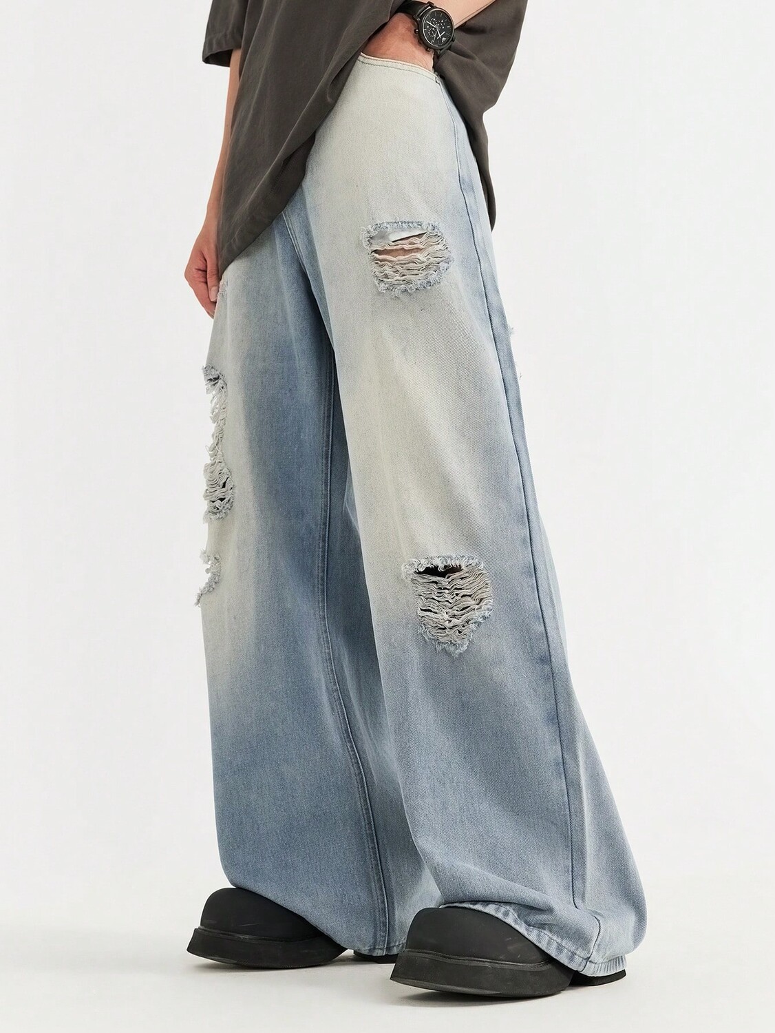 

Мужские широкие джинсы с карманами для повседневной носки, синий