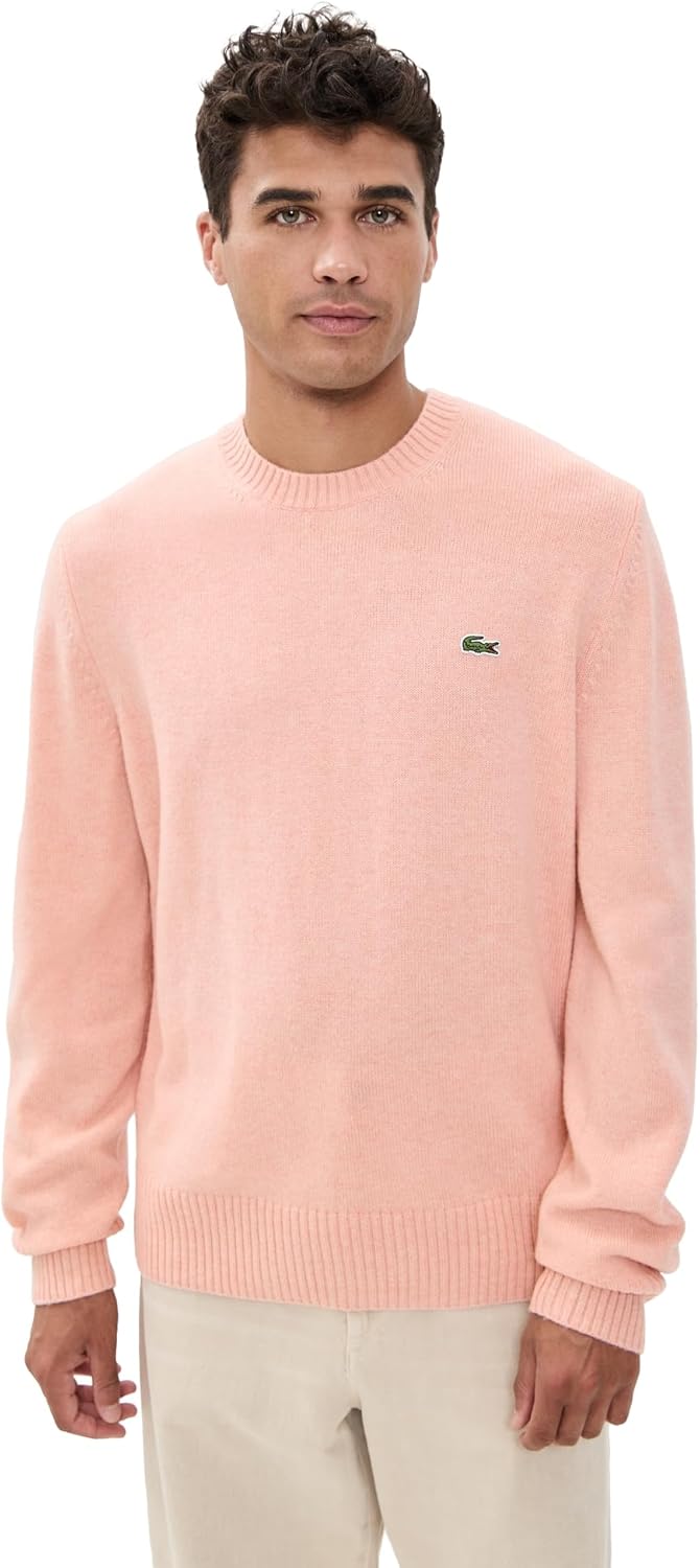 

Lacoste мужской шерстяной свитер с круглым вырезом, Light Pink Chine