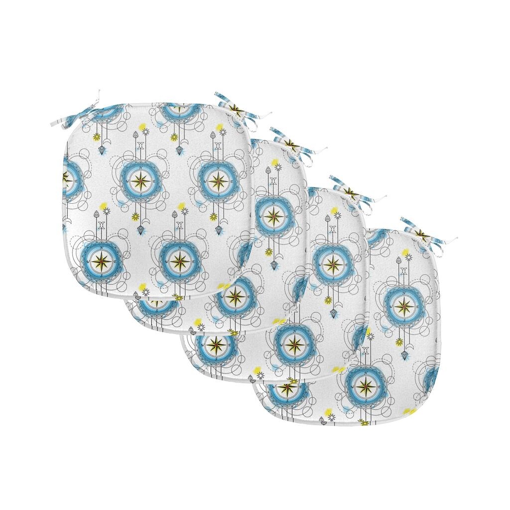 

Подушки на обеденный стул ABAKUHAUS Tattooing, акварельные краски компаса, декоративная водонепроницаемая подушка с ремнями для кухонных сидений, 40 см x 40 см — упаковка из 4 шт., черный, синий, желтый, белый