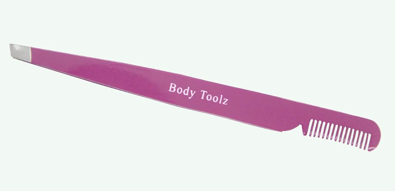 Пинцет для бровей Body Toolz с расческой, розовый