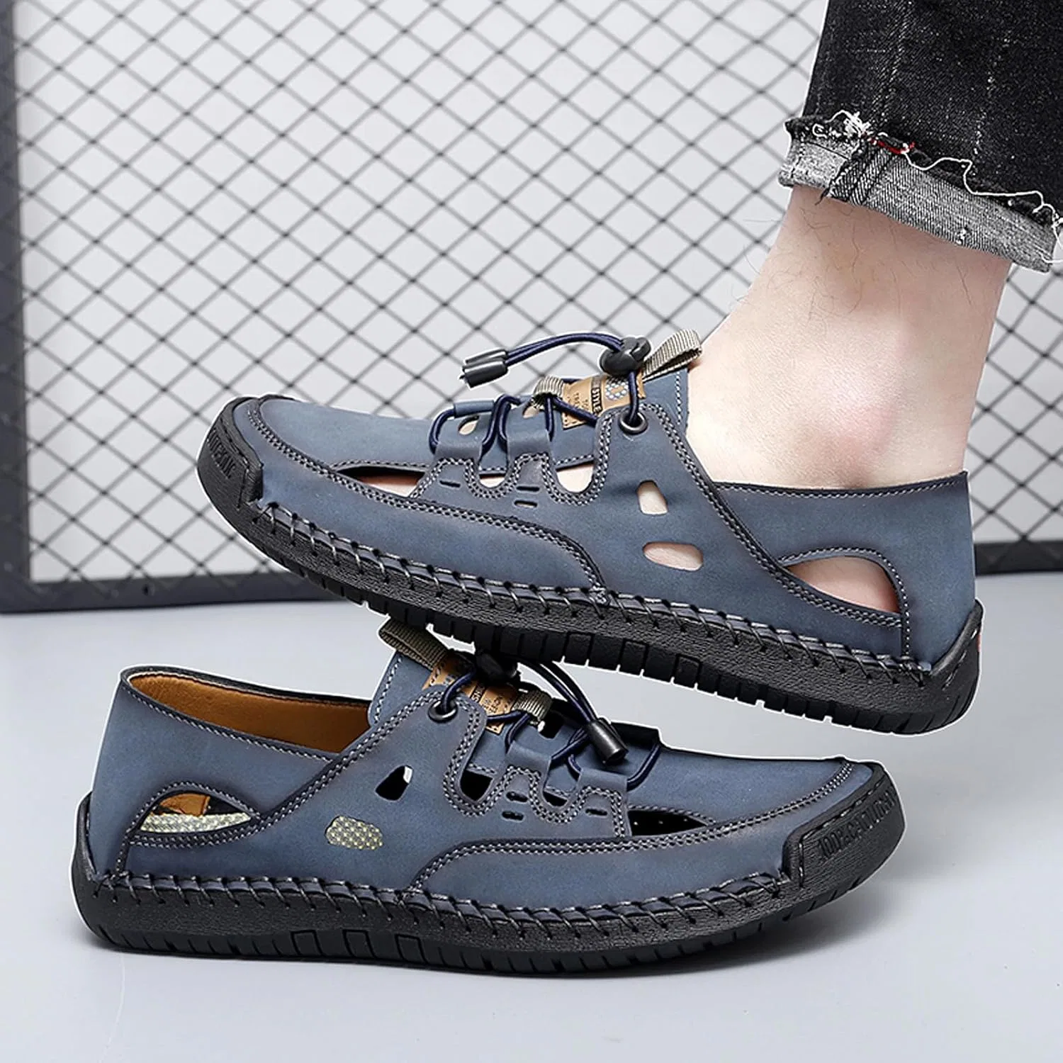 Сандалии мужские с регулируемой шнуровкой, Breathable, синие MELGONMG — фото 2