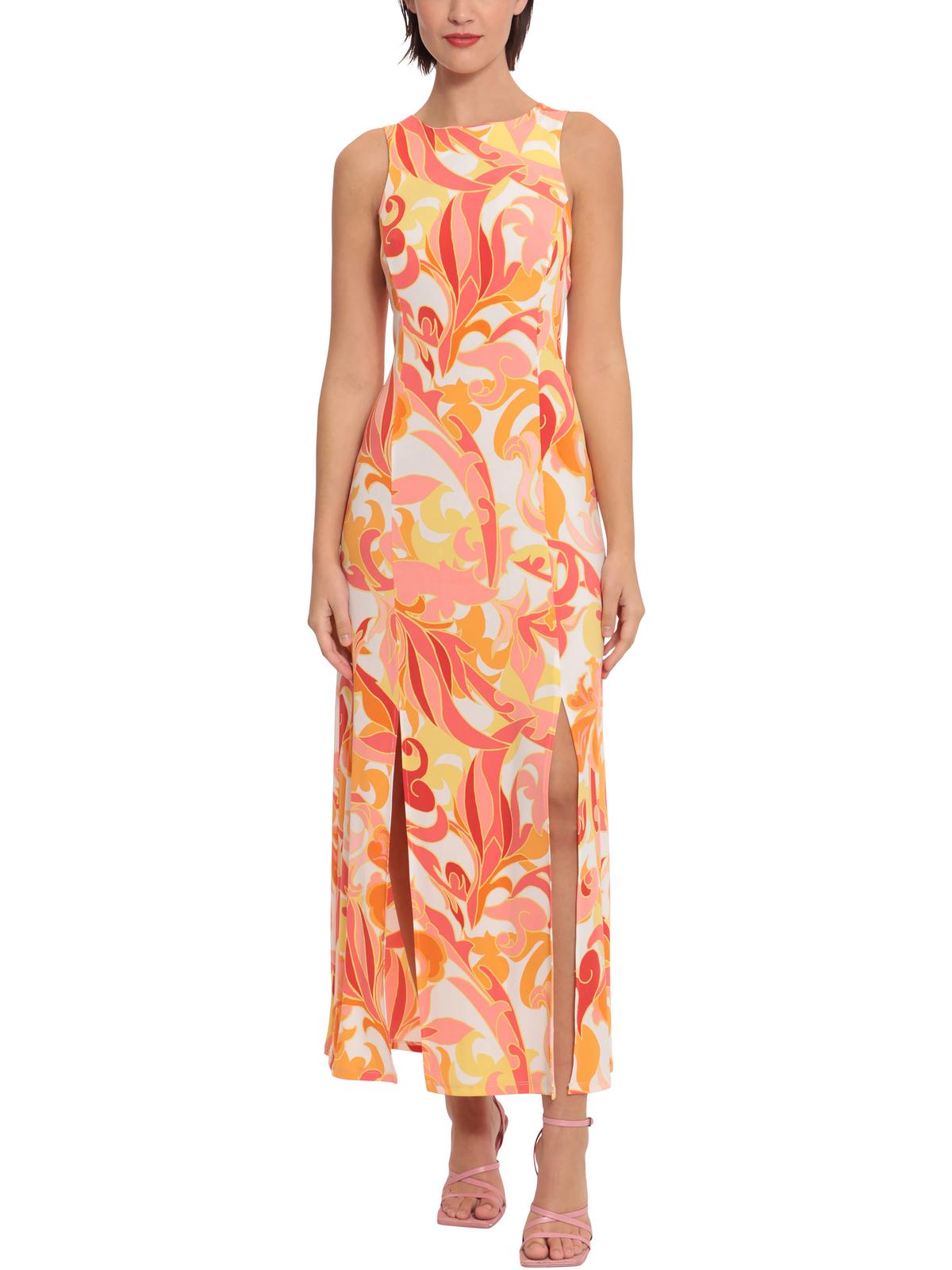 

Женское принтованное платье макси без рукавов Donna Morgan, оранжевый