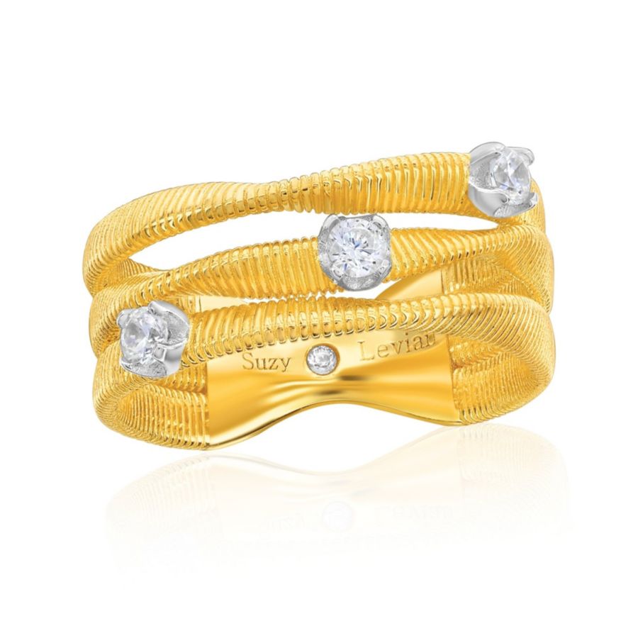 

Кольцо Suzy Levian Golden Helix из стерлингового серебра с кубическим цирконием, трехрядная витая спираль Suzy Levian New York, Golden