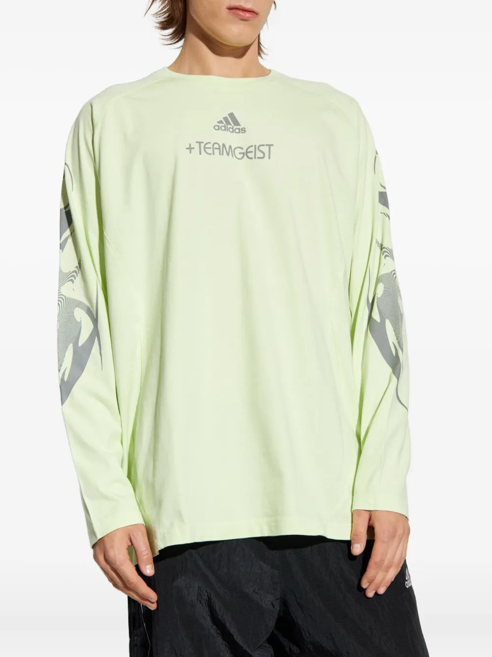 Футболка с длинными рукавами и логотипом adidas, зеленый — фото 3