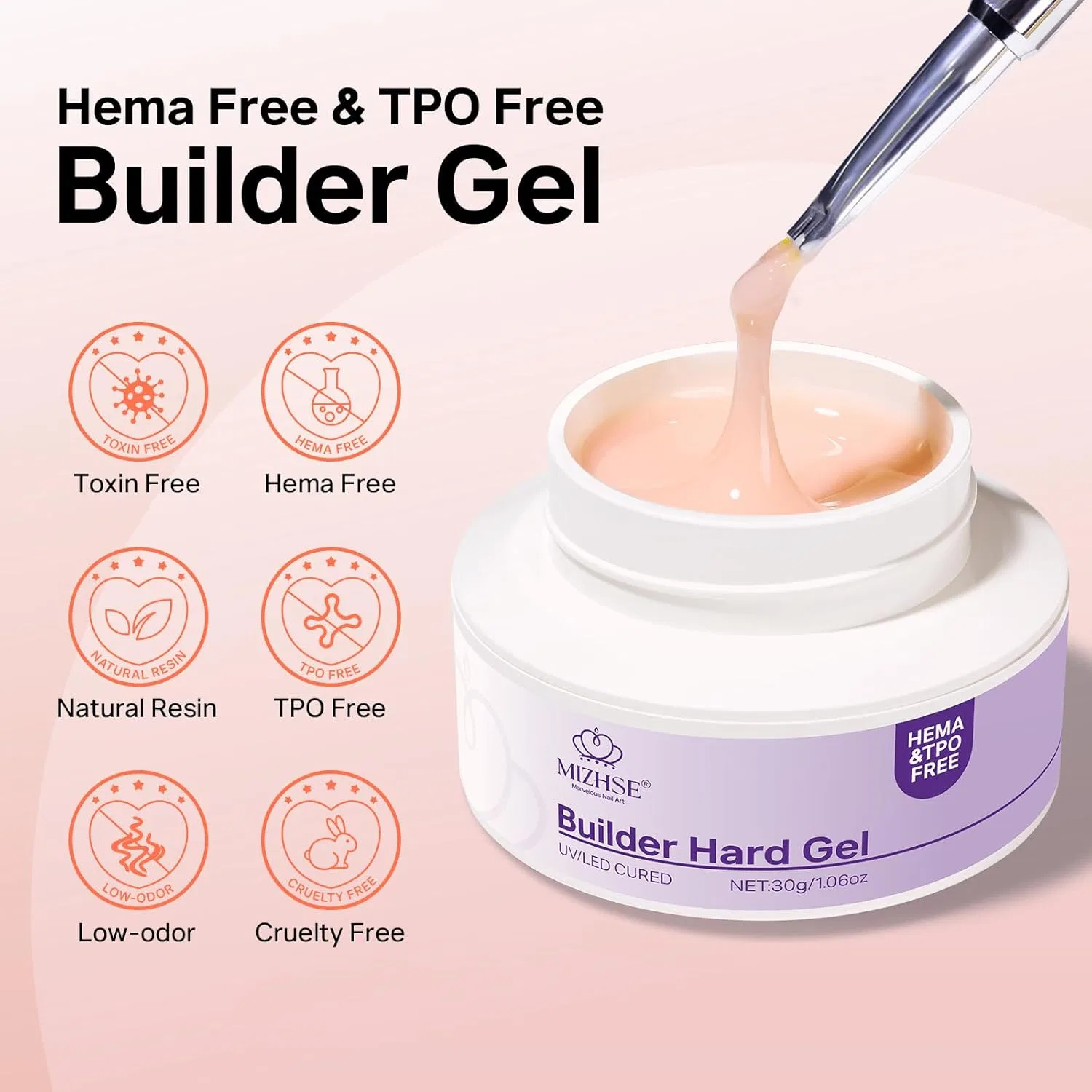 Гель для наращивания ногтей MIZHSE HEMA-Free, 30 г Mizhse, Nude — фото 2