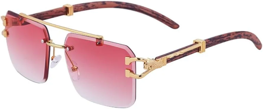 

Деревянные солнцезащитные очки для мужчин, квадратные солнцезащитные очки без оправы для женщин, винтажные модные очки с текстурой дерева, ретро MTZJH, A02