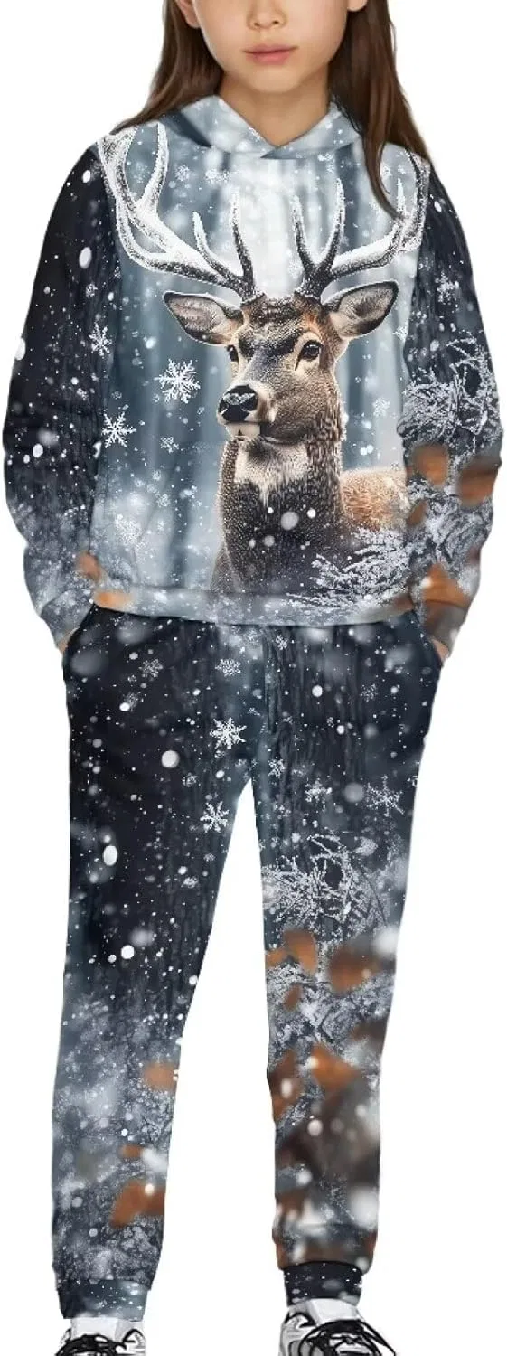 Детский спортивный костюм с камуфляжным принтом Xpyiqun, 2 предмета, Camo Deer Snowflake