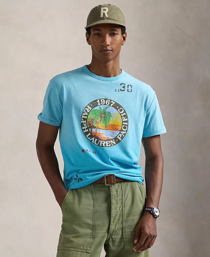 

Мужская классическая футболка с рисунком из джерси Polo Ralph Lauren, синий