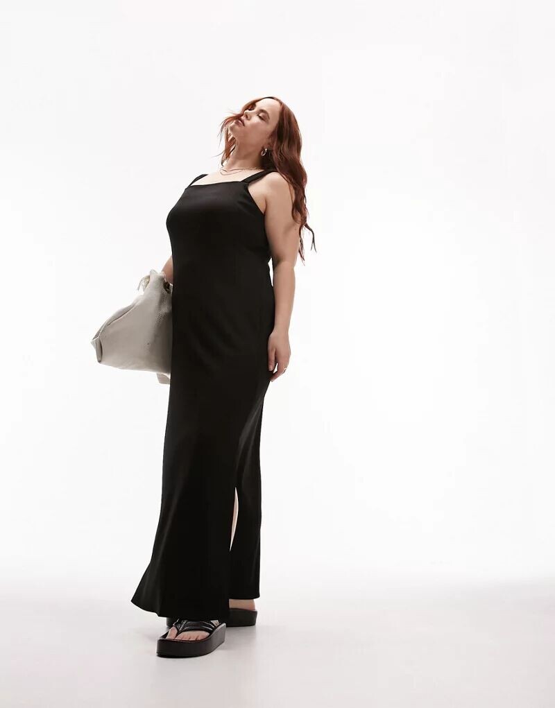 

Черное платье миди в рубчик из джерси Topshop Curve