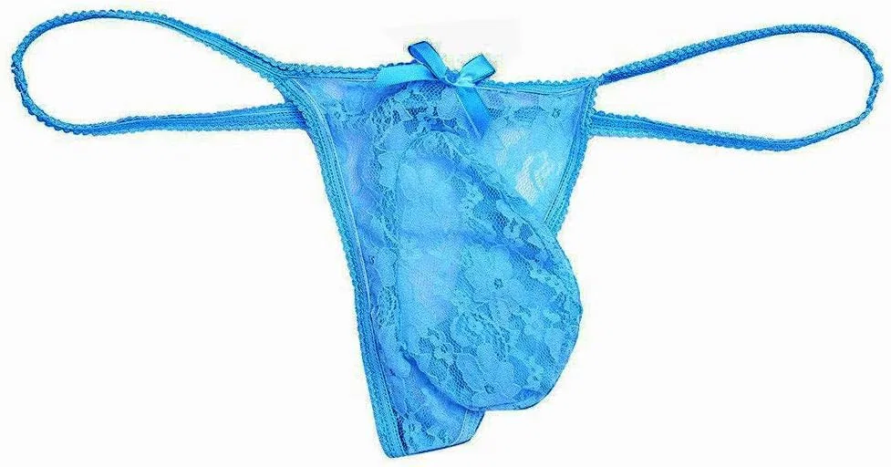 Трусы G-String, кружевные, Синий — фото 3