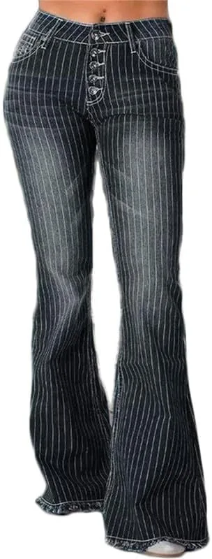 

Andongnywell женские полосатые джинсы bell с высокой талией