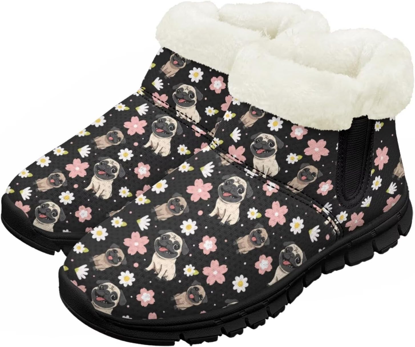 

Большие и маленькие детские зимние сапоги с меховой подкладкой для девочек, пушистые сапоги, нескользящие уютные зимние ботинки для улицы Pointodoor, Pug Flower