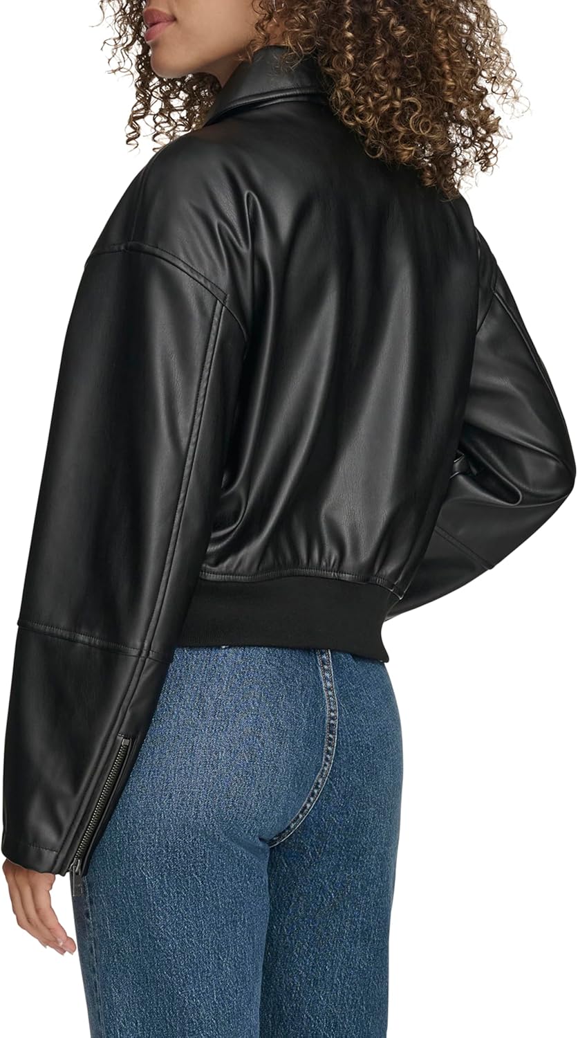 Женская куртка-бомбер Levi's из искусственной кожи с отложным воротником, черный — фото 4
