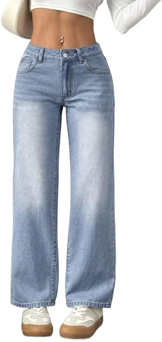Женские классические джинсы Casual Washed Loose Straight-Leg Generic, синий