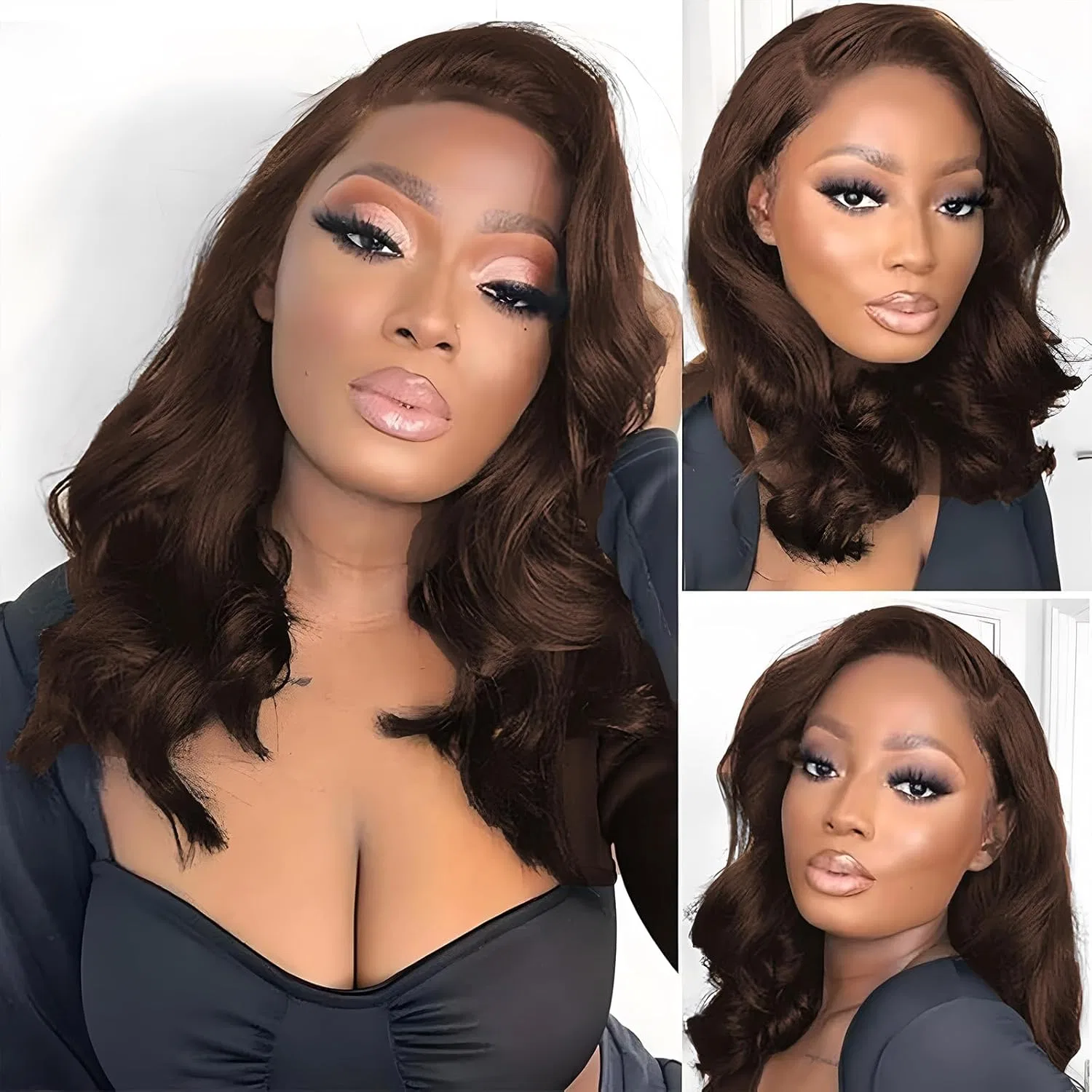 Парик-боб из натуральных волос Glueless Wig, 4x4, 180% плотность, 25 см Nicmiss, 2-Chocolate Brown — фото 3