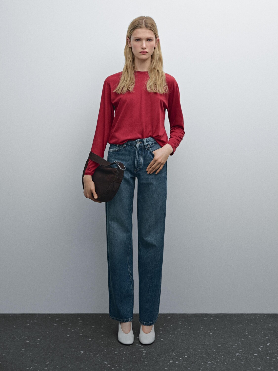 

Футболка облегающего хлопкового кроя с длинными рукавами Massimo Dutti, розовый