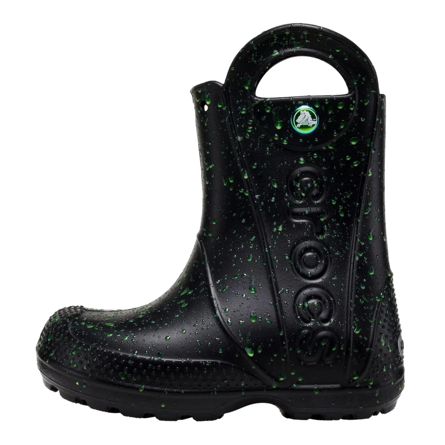 Детские резиновые сапоги Crocs Handle it Rain Boot, черные, светящиеся в темноте