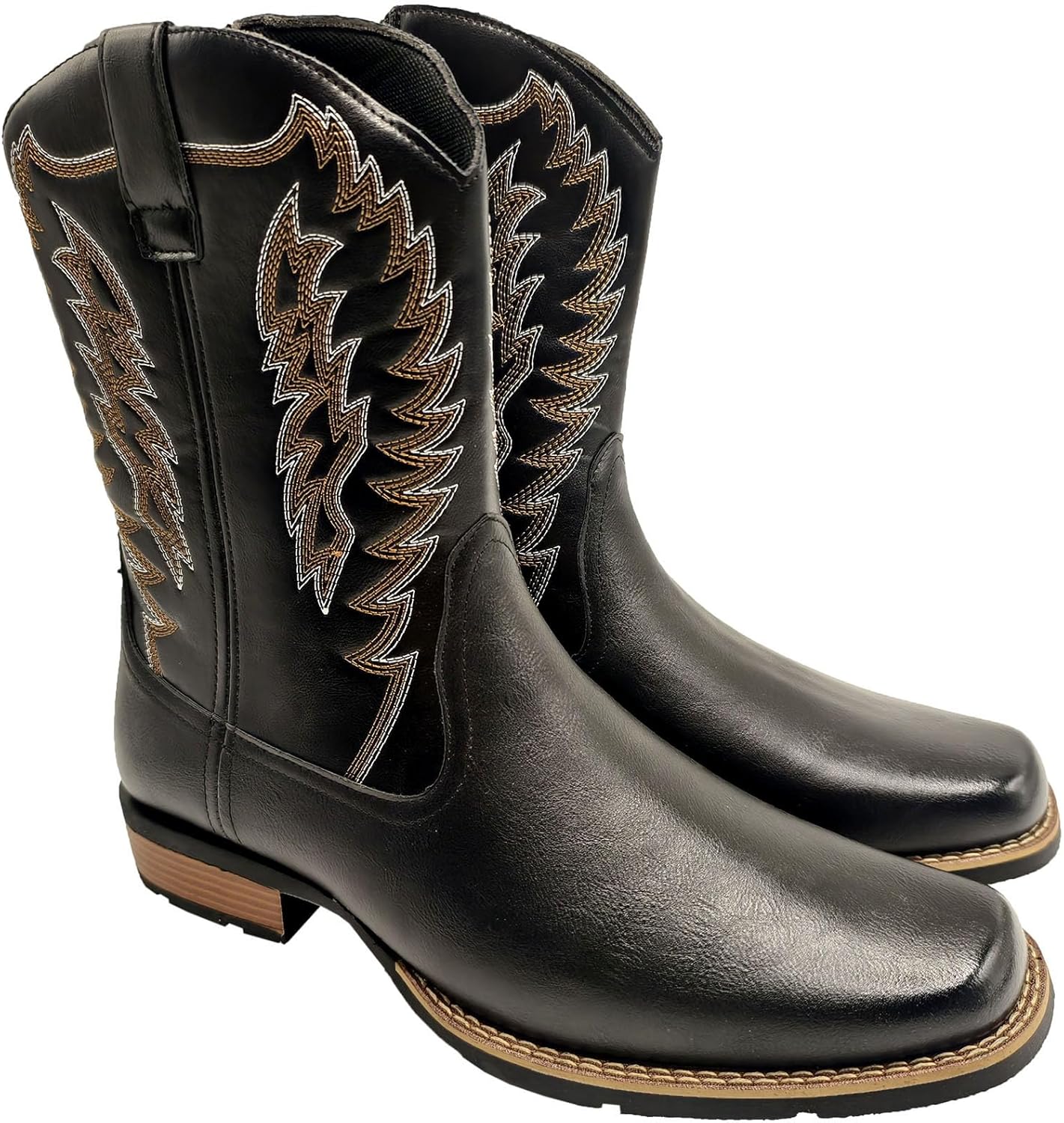 

Мужские ковбойские сапоги JUNQIAKO с круглым носком, западного стиля, классические модные вышитые сапоги до середины голени, черный