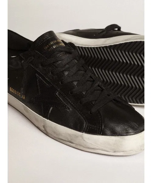 Мужские кроссовки Golden Goose SUPER-STAR из кожи и замши чёрные — фото 4