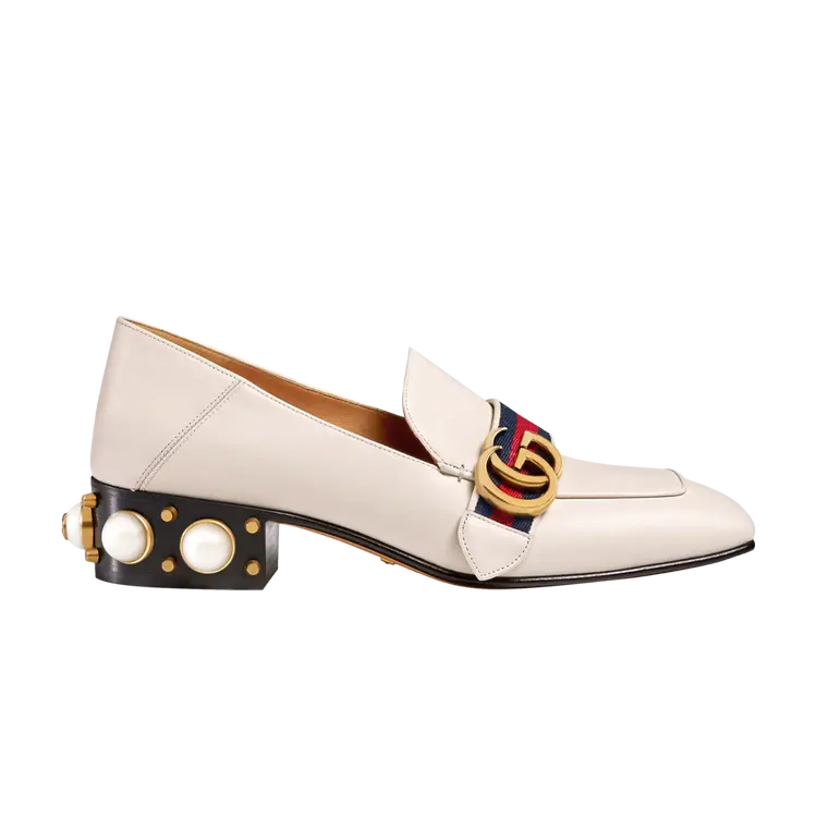 Кроссовки Gucci Wmns Leather Mid-Heel Loafer, цвет White Blue Red