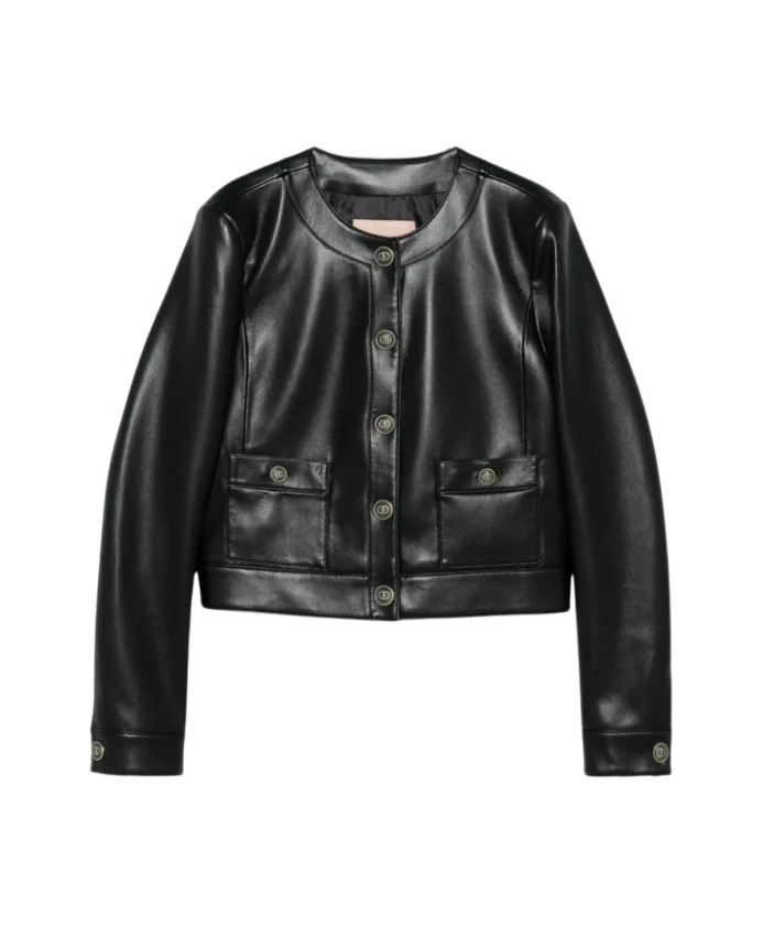 

Черная куртка из искусственной кожи с логотипом. Twinset, черный