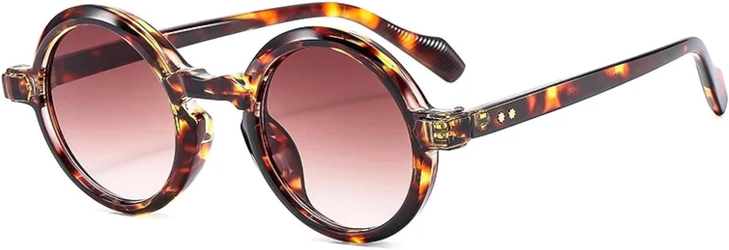 

Ретро круглые панк-солнцезащитные очки для женщин, модные, с двухцветным градиентом, защита от УФ-излучения UV400; модные мужские очки с заклепками TVTBBVV, Leopard Tea Gradient